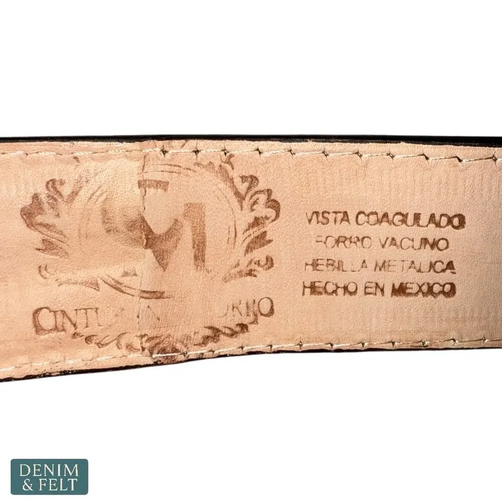 NEW Cinturon Montoro Black Leather Western Belt Bull Embroidered‎ Buckle Mens 42